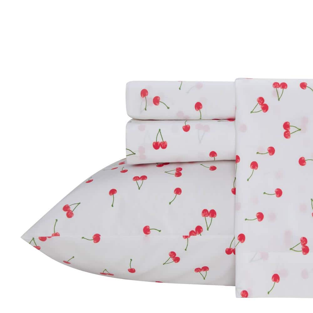 Twin Red and White Cotton Percale Sheet Set