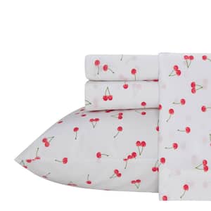 Cherries 3-Piece Red Cotton Twin Sheet Set