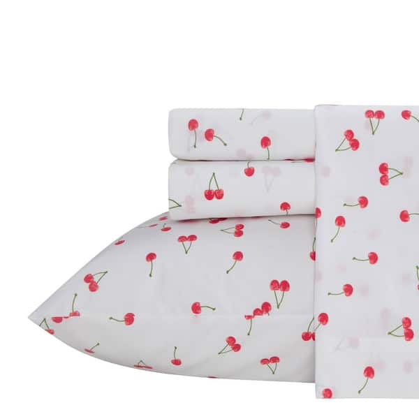 Poppy & Fritz Cherries 3-Piece Red Cotton Twin XL Sheet Set