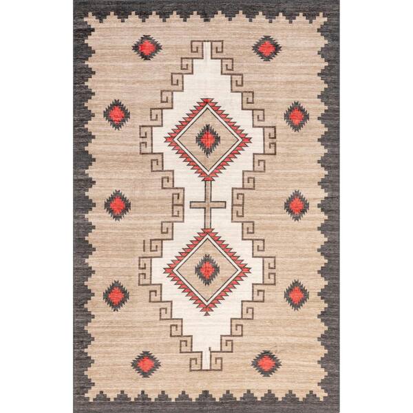 nuLOOM Adilynn Aztec Machine Washable Area Rug Gray 4' x 6