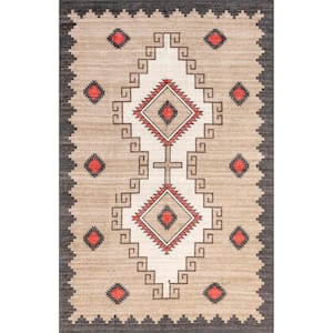 Imelda Aztec Machine Washable Brown 5 ft. x 8 ft. Area Rug