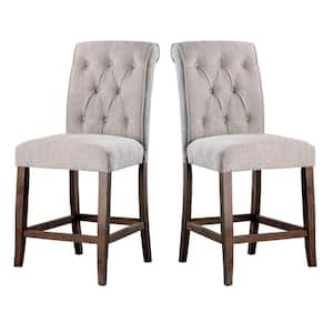 Cream and Brown Wooden Fabric Upholstered Counter Height Chair (Pack of Two)