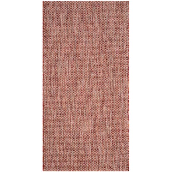 SAFAVIEH Courtyard Red/Beige Doormat 3 ft. x 5 ft. Solid Indoor/Outdoor Patio Area Rug