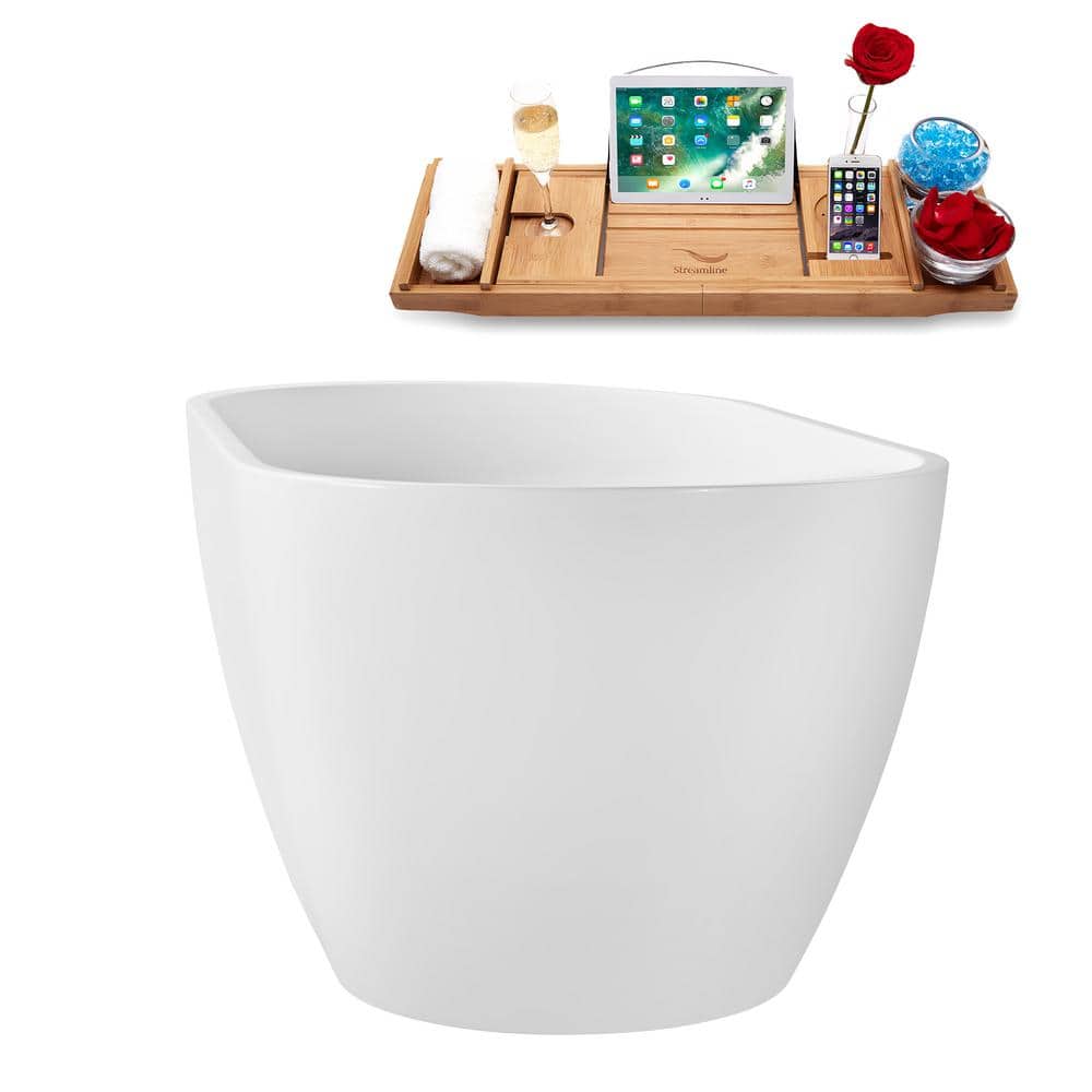 55" Glossy White Acrylic Freestanding Soaking Tub with Tray
