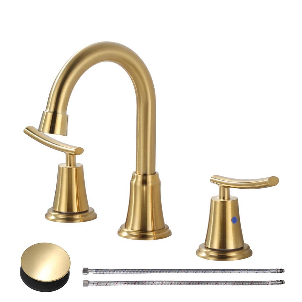 Brushed Gold Double Handle High Arc Widespread Bathroom Faucet