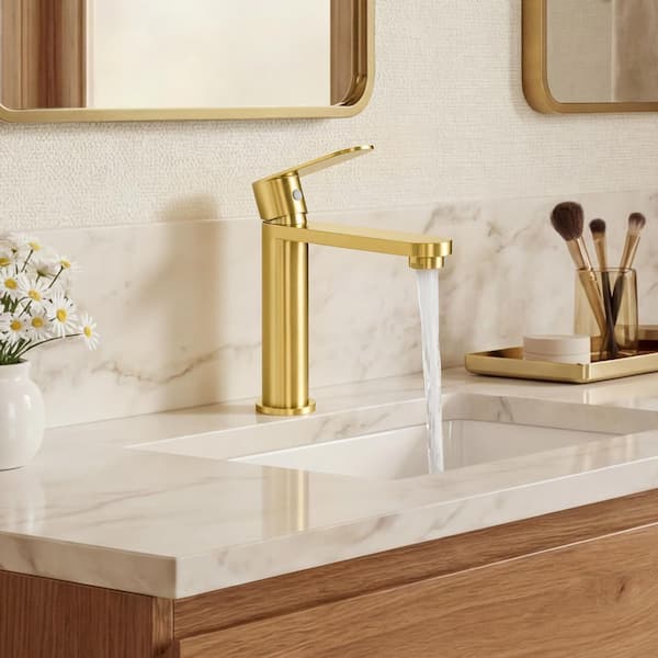 Akicon Single Handle Single Hole Bathroom Faucet in Brushed Gold