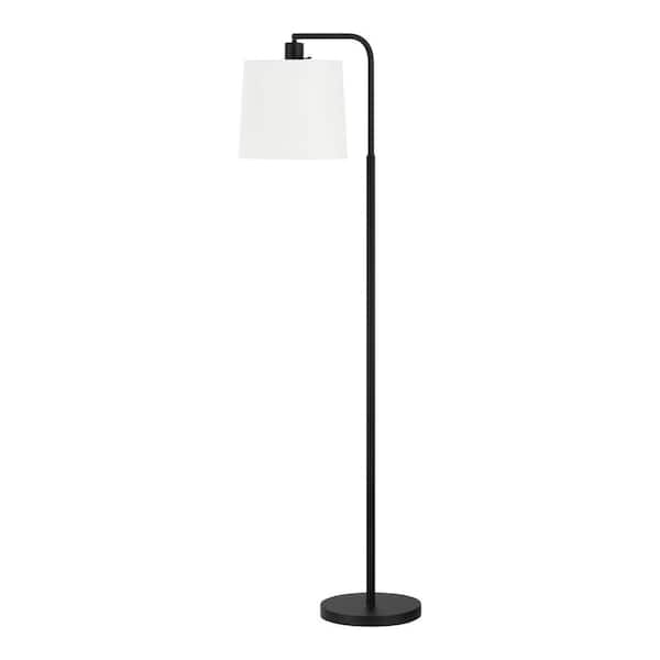 Auburn 56 in. Matte Black Floor Lamp with White Fabric Shade