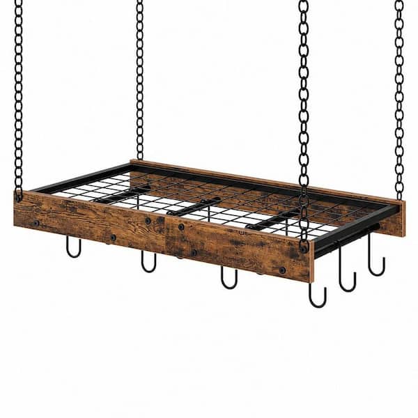 Hanging Pot Rack with 12 S-Shaped Hooks for Kitchen, Ceiling Mounted Pot Rack for Cookware Storage, Rustic Brown