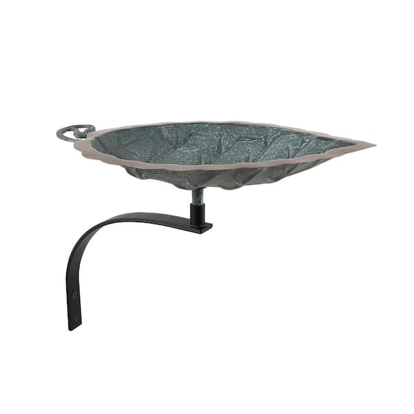 ACHLA DESIGNS 15 in. L Antique Brass Plated Aspen Leaf Birdbath with Wall Mount Bracket