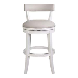 Pasha 31in. Bar-Height Bar Stool, White Wood with Gray Faux Leather Seat and Back