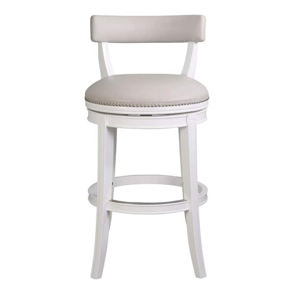 NewRidge Home Goods Pasha 31in. Bar-Height Bar Stool, White Wood with Gray Faux Leather Seat and Back