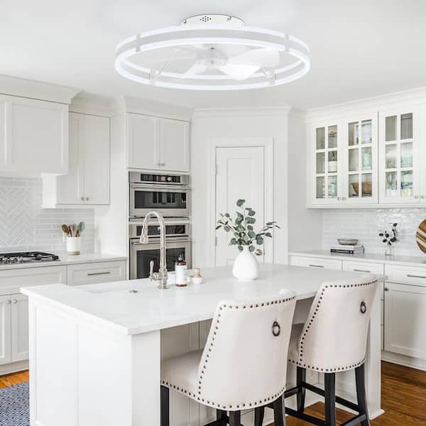 24 in. Dimmable LED Indoor White Flush Mount Modern Low Profile Ceiling Fan with Lights, Remote Control and APP Included