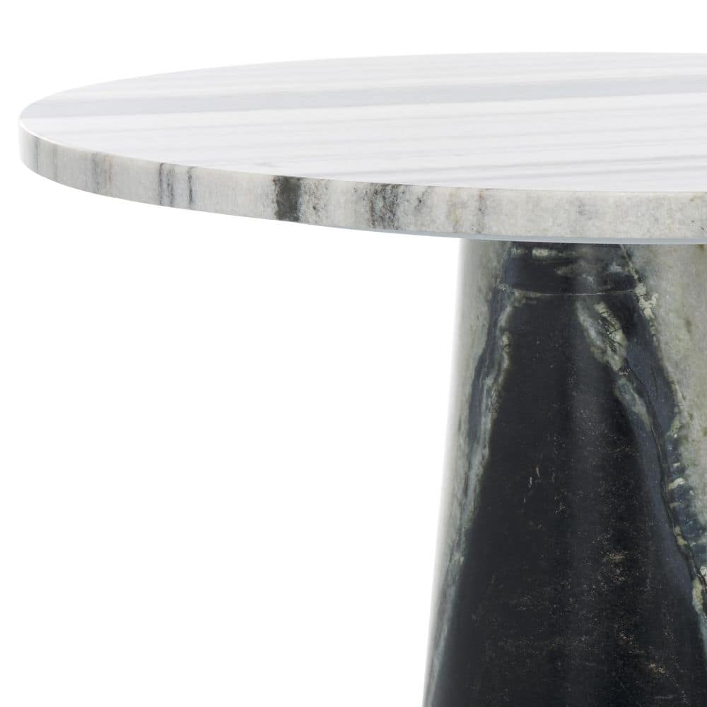 Valentia 20.5 in. White/Black Round Marble End Table - thumbnail 3