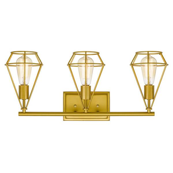 Worldwide Lighting Crusoe 25 5 In X 7 25 In X 10 75 In 3 Light Luxury Gold Vanity Light E025 021 The Home Depot