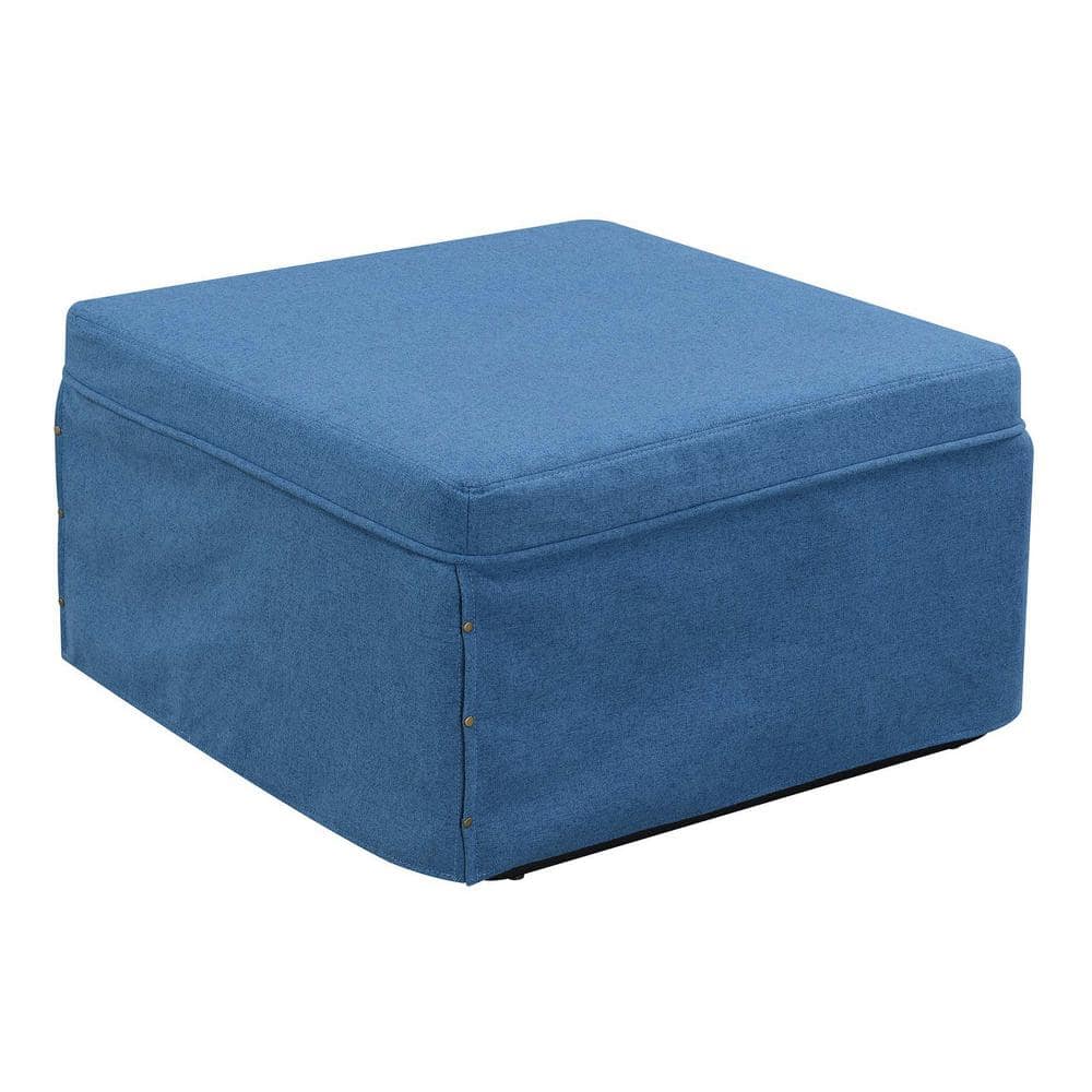 Soft Blue Fabric Convertible Ottoman Twin Bed with Metal Frame