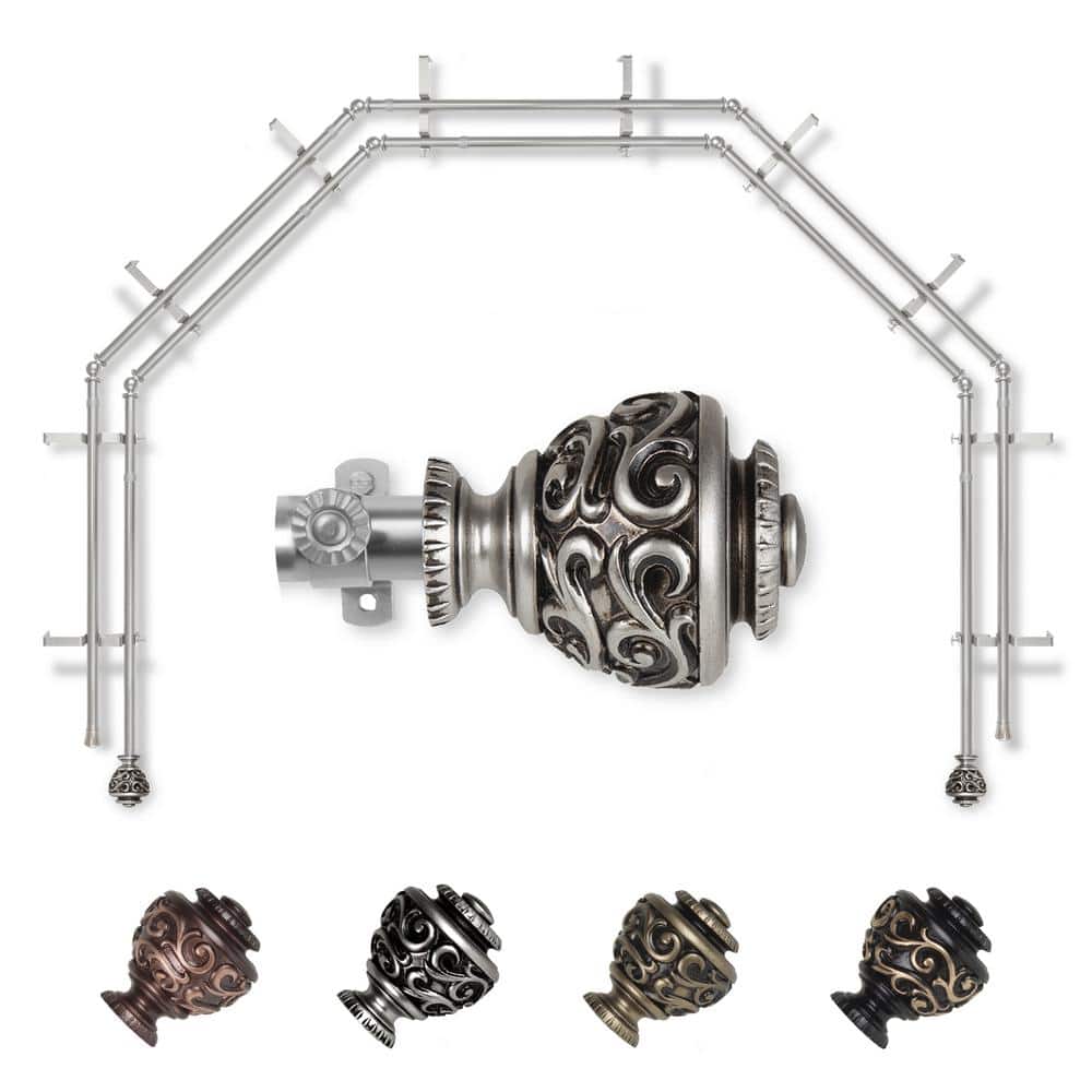 "13/16"" Dia Adjustable 5-Sided Double Bay Window Curtain Rod 28 to 48"" (each side) with Diana Finials in Satin Nickel" price history on PriceWatchPro