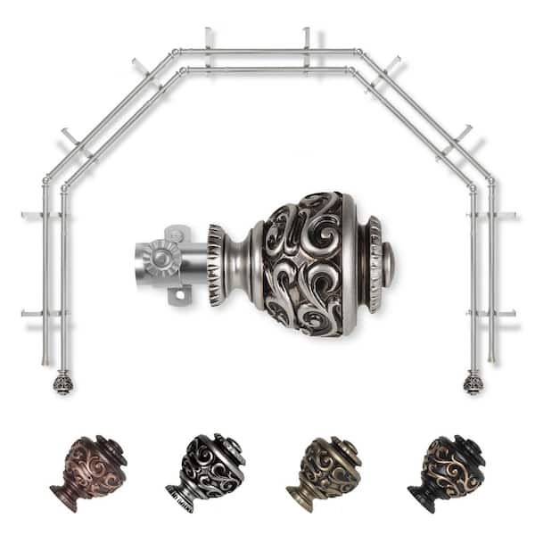 EMOH 13/16" Dia Adjustable 5-Sided Double Bay Window Curtain Rod 28 to 48" (each side) with Diana Finials in Satin Nickel