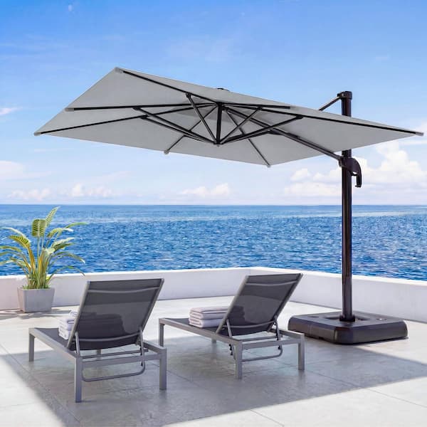 costway 10 patio outdoor sunshade hanging umbrella base stand Costway 10' Patio Umbrella, Hanging Offset Sun Shade, Outdoor Market  Umbrella with Cross Base, Tan