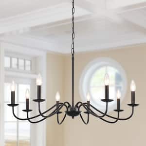 Aretzy 8-Light Black Dimmable Classic Candle Rustic Linear Farmhouse Chandelier for Kitchen Island with no bulb included