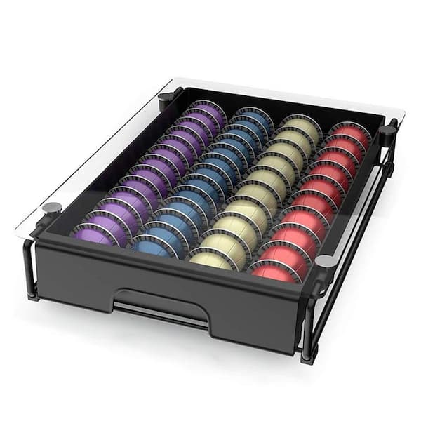Clear Tempered Glass Coffee Pod Drawer Organizer with Noise-Reducing Feature for Nespresso Vertuoline Pods