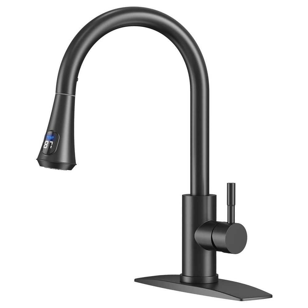 Single Handle Pull Down Sprayer Kitchen Faucet with LED Temperature Display and 3 Water Outlet Modes in Matte Black price history on PriceWatchPro