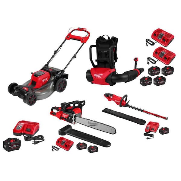 M18 FUEL Brushless Cordless 21 in Dual Battery SP Mower w/ FORGE Starter Kit, Backpack Blower, Chainsaw, Hedge Trimmer