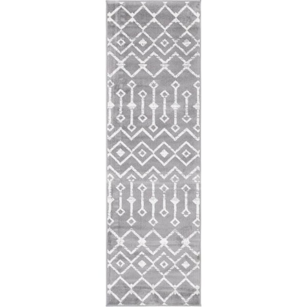 Moroccan Trellis Collection Area Rug - Mamounia (2 ft. 6 in. x 8 ft. 2 in. Runner Gray/Ivory)
