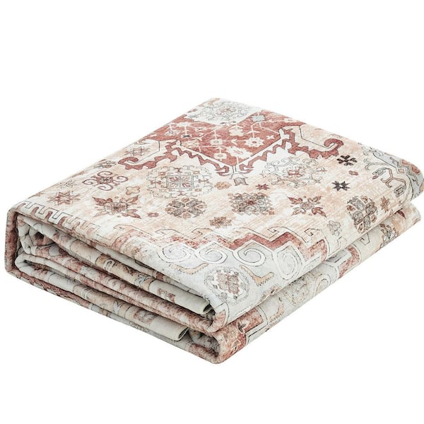 Area Rug, 8 x 10 ft. Washable Non-Slip Tear-Resistant Soft Carpet, Pet-Friendly Vintage Rug Indoor Brown Red 2025 Update