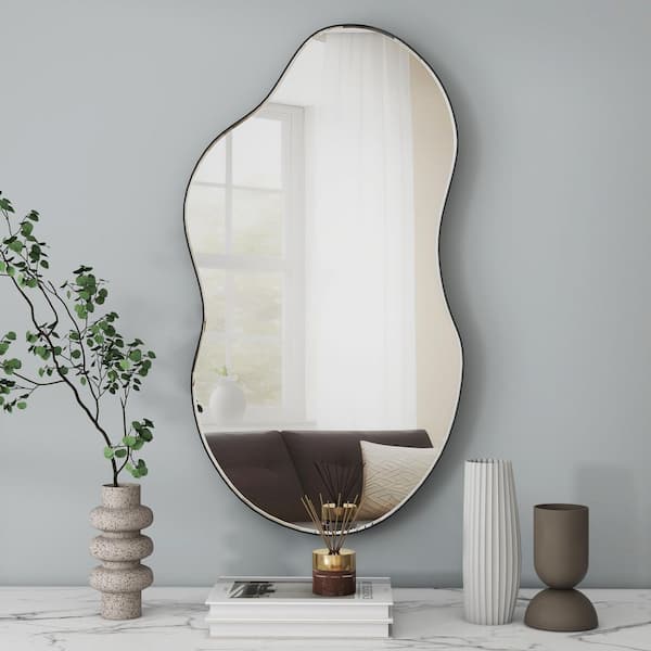 THKSHOUZ Black 20 in. W x 32 in. H Irregular Metal Decorative Mirror