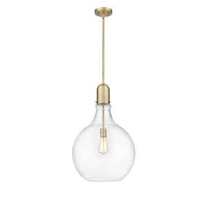 Amherst 1-Light Brushed Brass Shaded Pendant Light with Clear Glass Shade