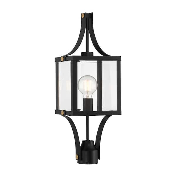 Raeburn 1-Light Matte Black/Brushed Brass Metal Hardwired Outdoor Weather Resistant Post Light with No Bulbs Included