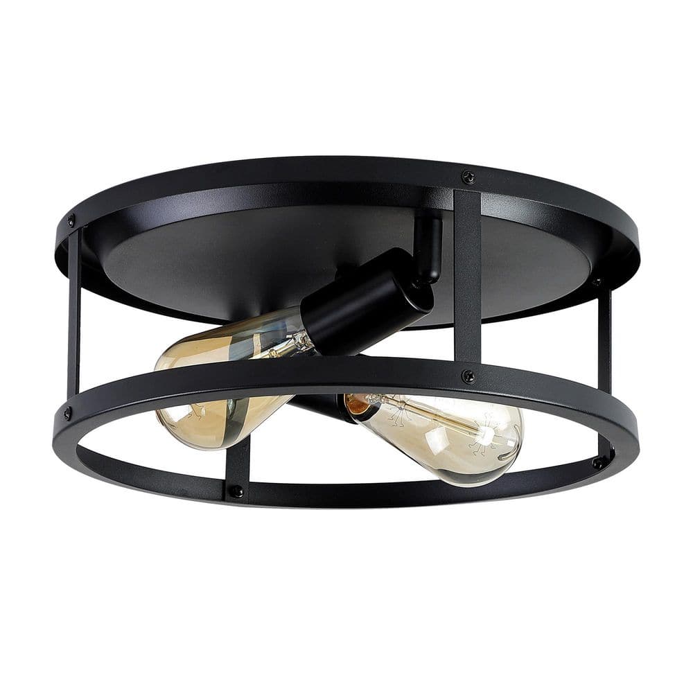 12.7 in. 2-Light Modern Cage Matte Black Straight Line Flush Mount Ceiling Light for Living Room price history on PriceWatchPro