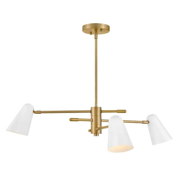 LARK Birdie 3-Light Lacquered Brass With Matte White Accents Tier Chandelier