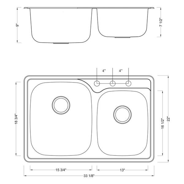 Topmount Drop-In 18G Stainless Steel 33-1/8 in. 3 Hole 60/40 Double Bowl  Kitchen Sink w/ Collapsible Silicone Colanders ALTO-6040-3-CKC - The Home  Depot