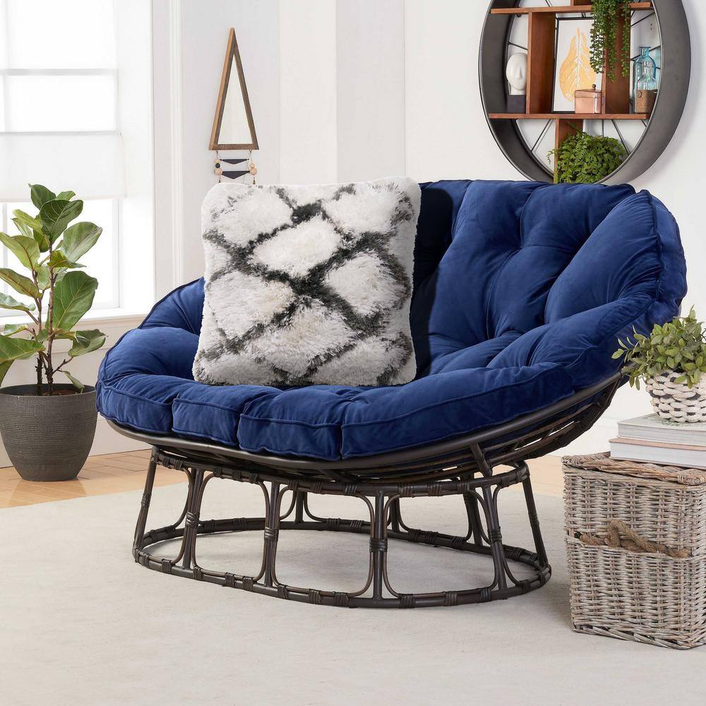20" White and Black Diamond Shag Throw Pillow