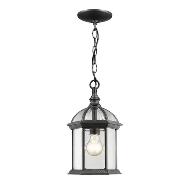 Unbranded 1-Light Black Outdoor Pendant Light with Clear Beveled Glass Shade