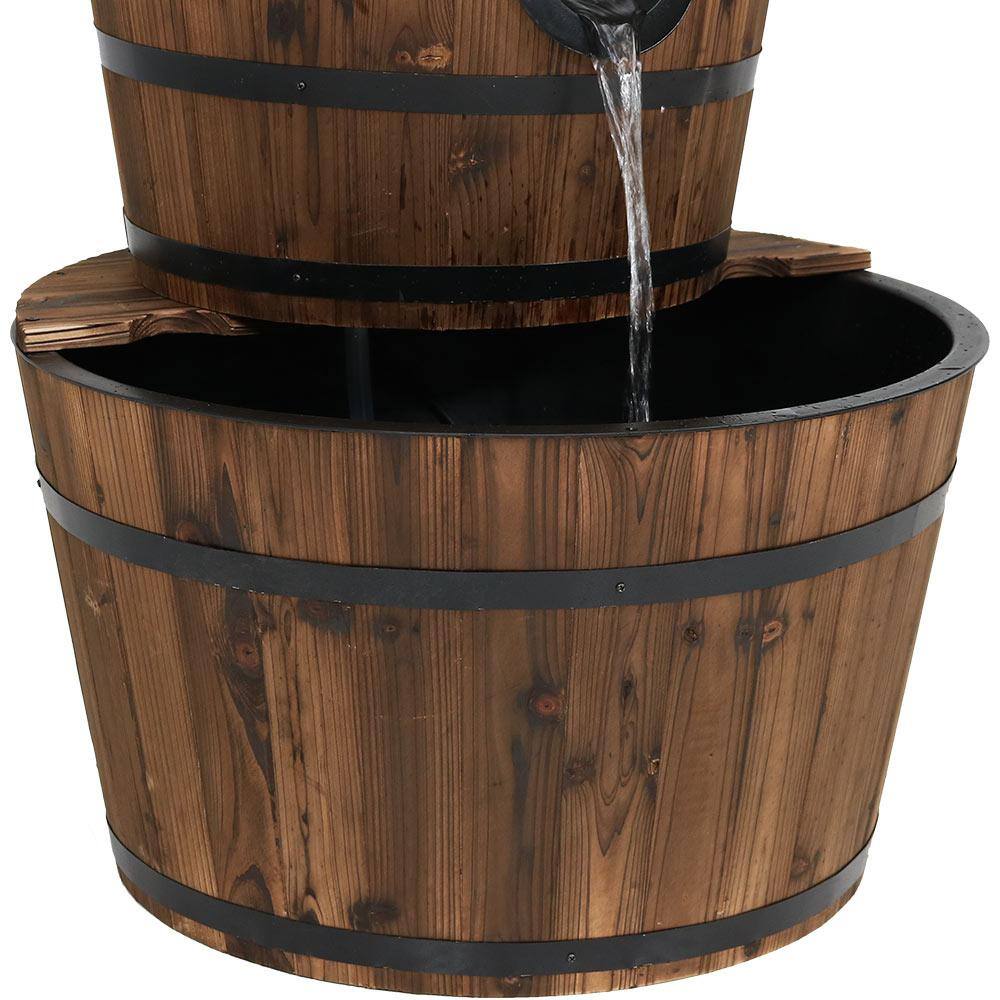 30-Inch Rustic Fir Wood 3-Tier Barrel Outdoor Fountain