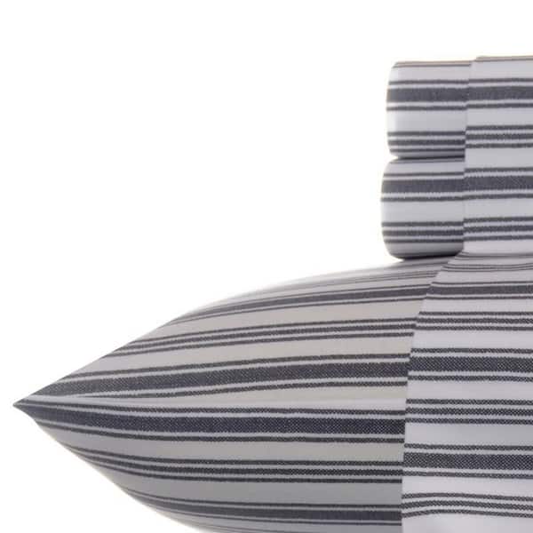 Nautica Coleridge Stripe 3-Piece Charcoal Gray 200-Thread Count Cotton Twin Sheet Set