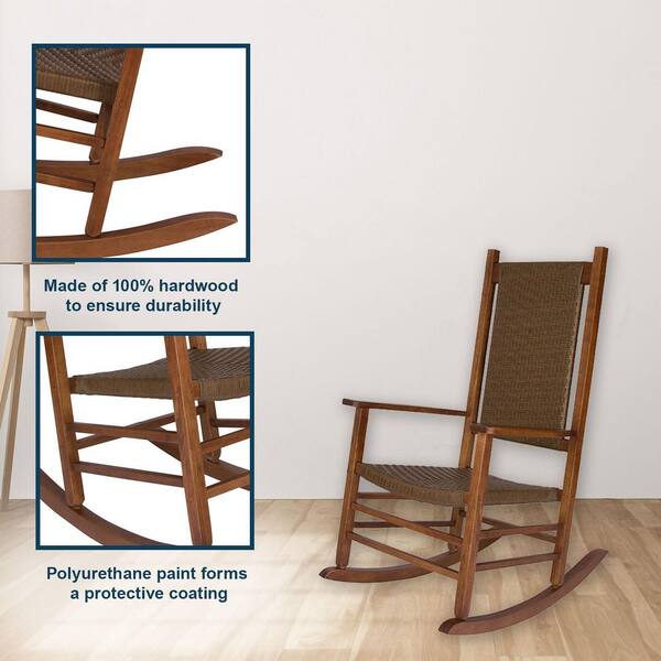 Shine Company Hampton Porch Rocker Oak Wood Outdoor Rocking Chair