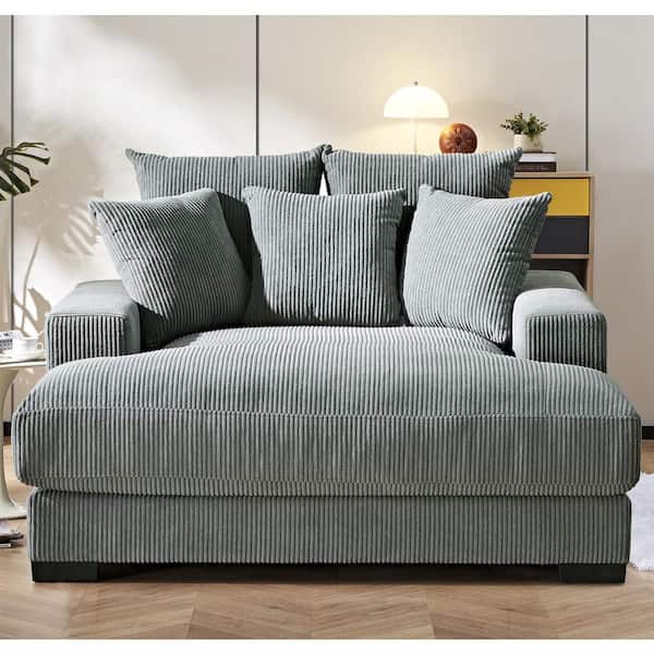 Luxe Collection 55 in. Wide Square Arm Soft Corduroy Polyesters Fabric Mid Century Modern Rectangle Sofa in Grey