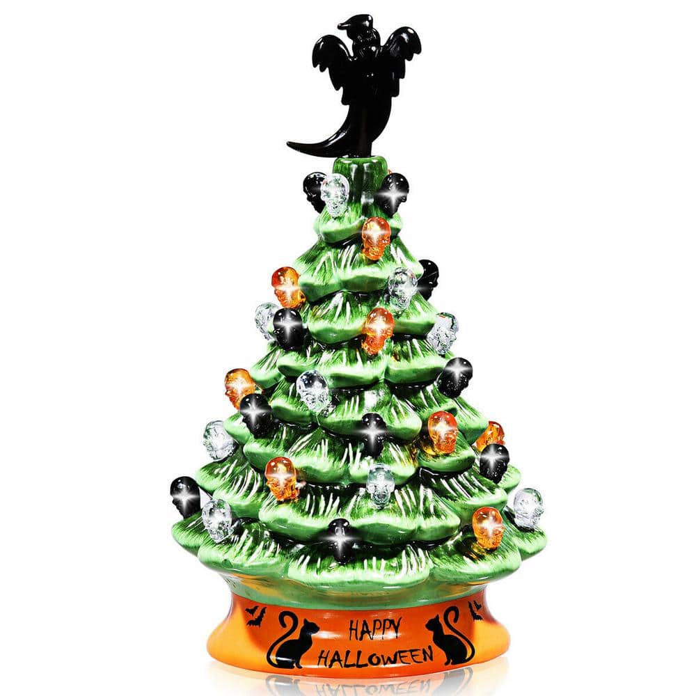 Gymax 11.5 in. Pre-Lit Hand-Painted Ceramic Halloween Tree