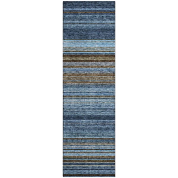 Mayfield Premium Machine Washable Abstract AMF979 Navy 2 ft. 3 in. x 7 ft. 6 in. Runner Rug