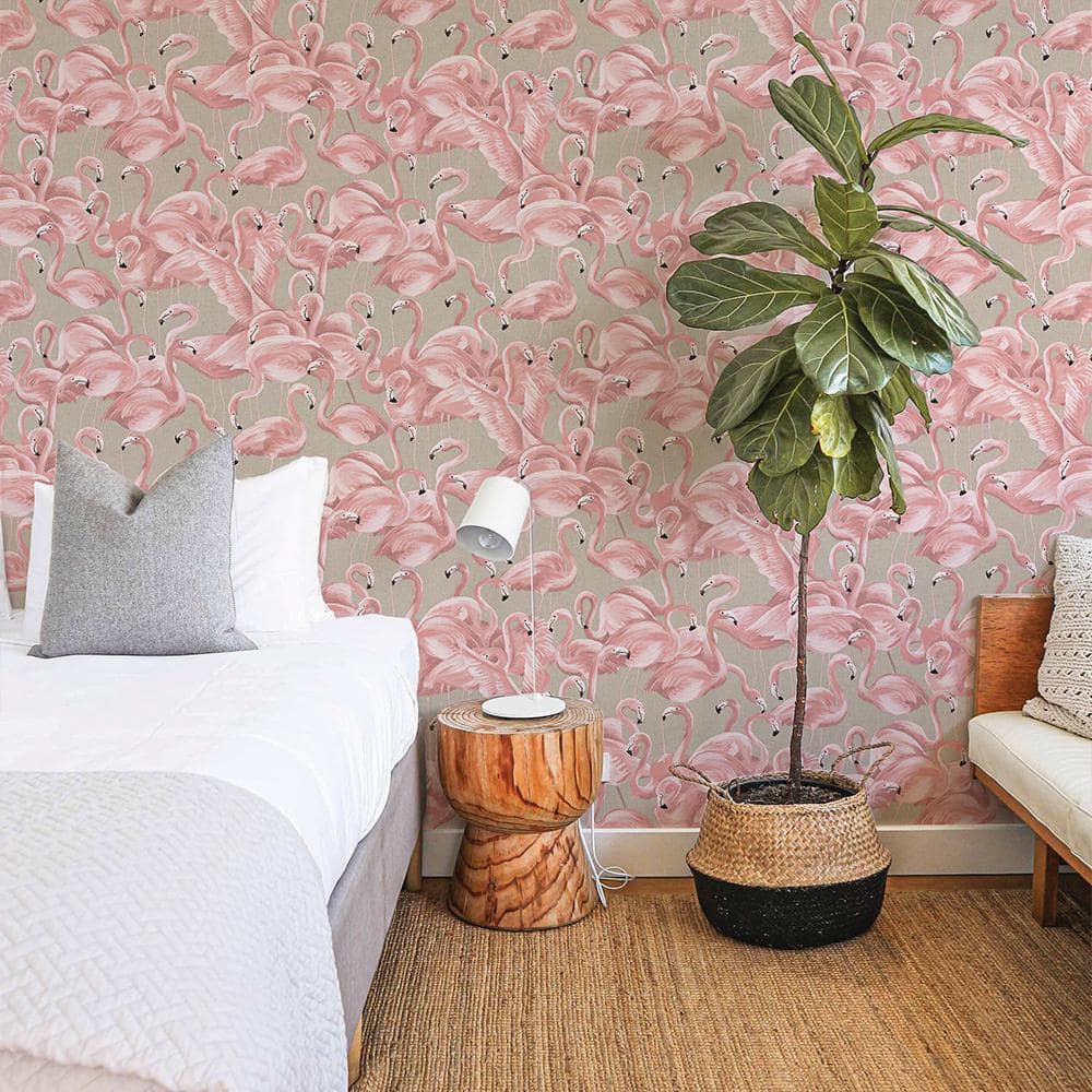 Ballerina Pink Flamingo Vinyl Peel and Stick Wallpaper Roll