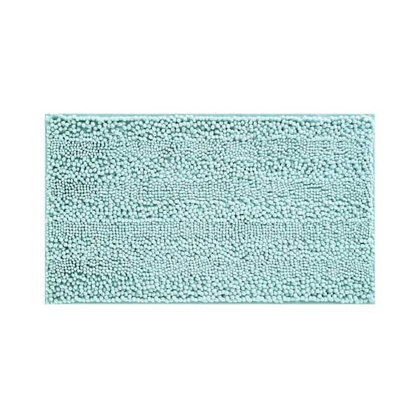 Non-Slip Astor Chenille 20 in. x 34 in. Blue Polyester Rectangle Bath Mat