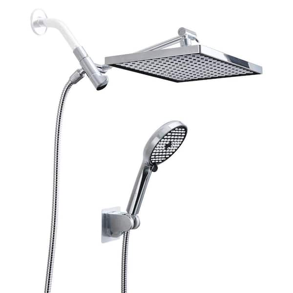 Rainfall Shower Head Combo 6-Spray 12 in. Wall Mount Dual Shower Heads and Handheld Shower Head with 1.8 GPM in Chrome