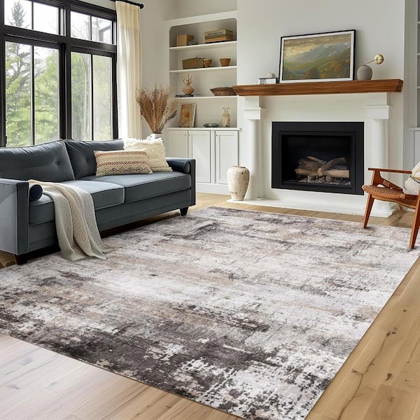 Dusk Black/Gold 8 ft. x 10 ft. Washable Modern Abstract Area Rug