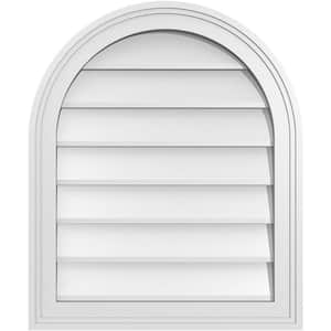 20 in. x 24 in. Round Top Surface Mount PVC Gable Vent: Decorative with Brickmould Frame