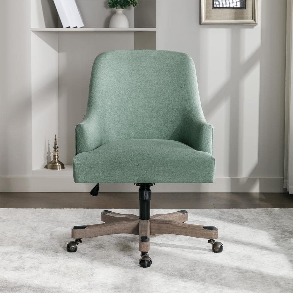Bradwell Fabric Upholstered Office Chair in Mint with Rustic Wood Base