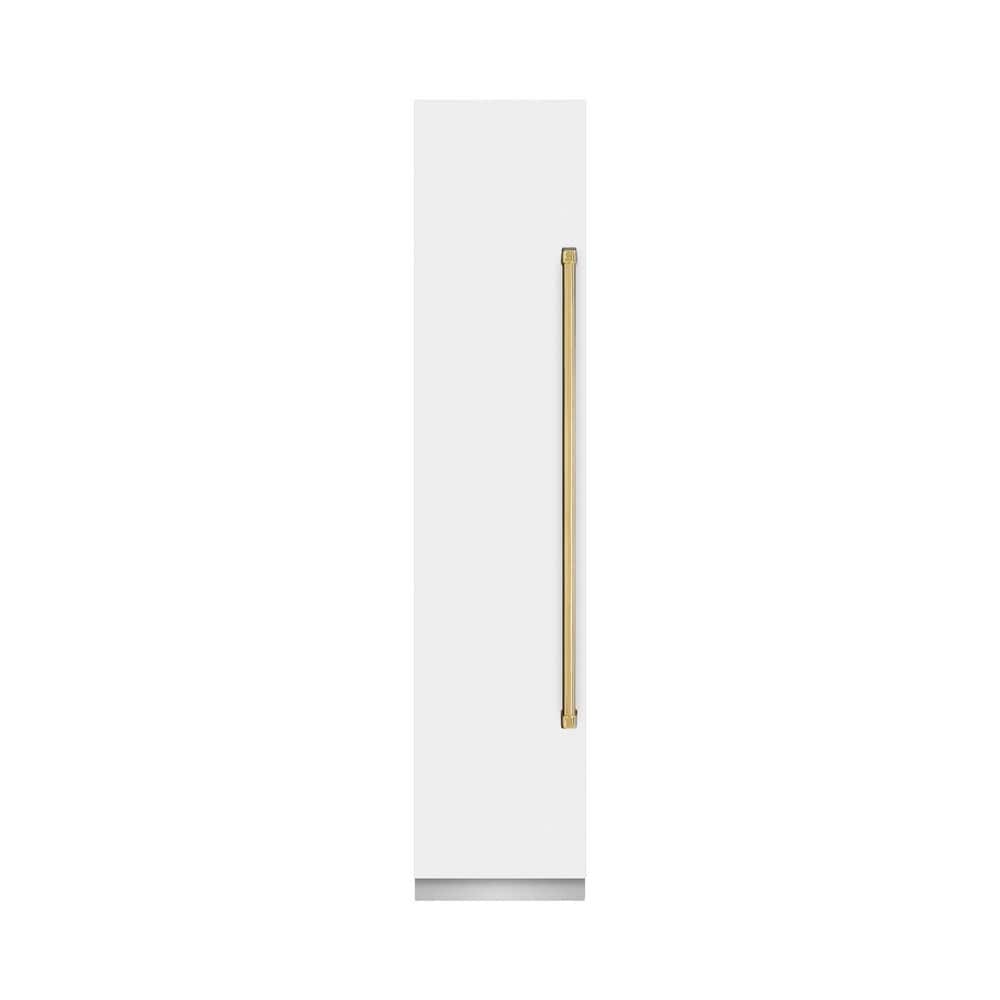 18 in. 8.6 cu. ft. White Matte Left Hinge Upright Column Freezer in Graphite Gray and Polished Gold Accents