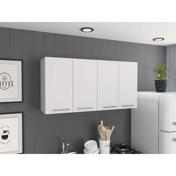 Amucolo 47.2 in. W x 13.1 in. D x 23.6 in. H White Wood Ready to Assemble Wall Kitchen Cabinet with Shelves and Four Doors